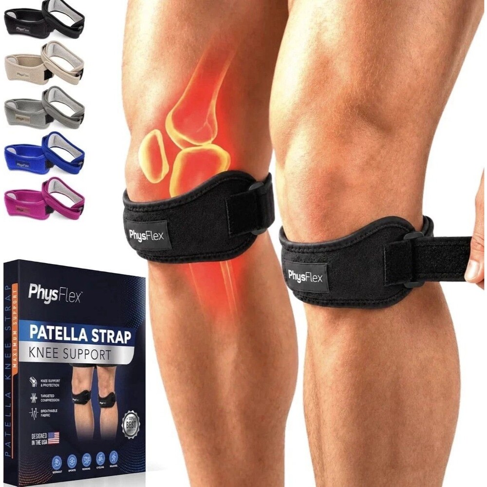 PhysFlex 2 Pack Patella Knee Brace Black (Pack 2) Support Breathable Compression